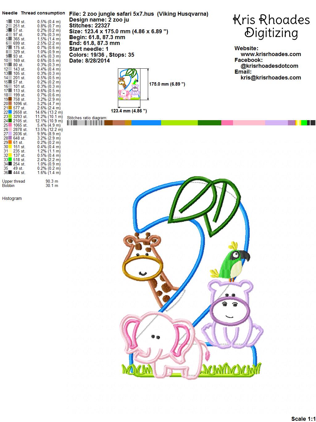 KRD Jungle Safari Zoo Birthday Applique Number 2