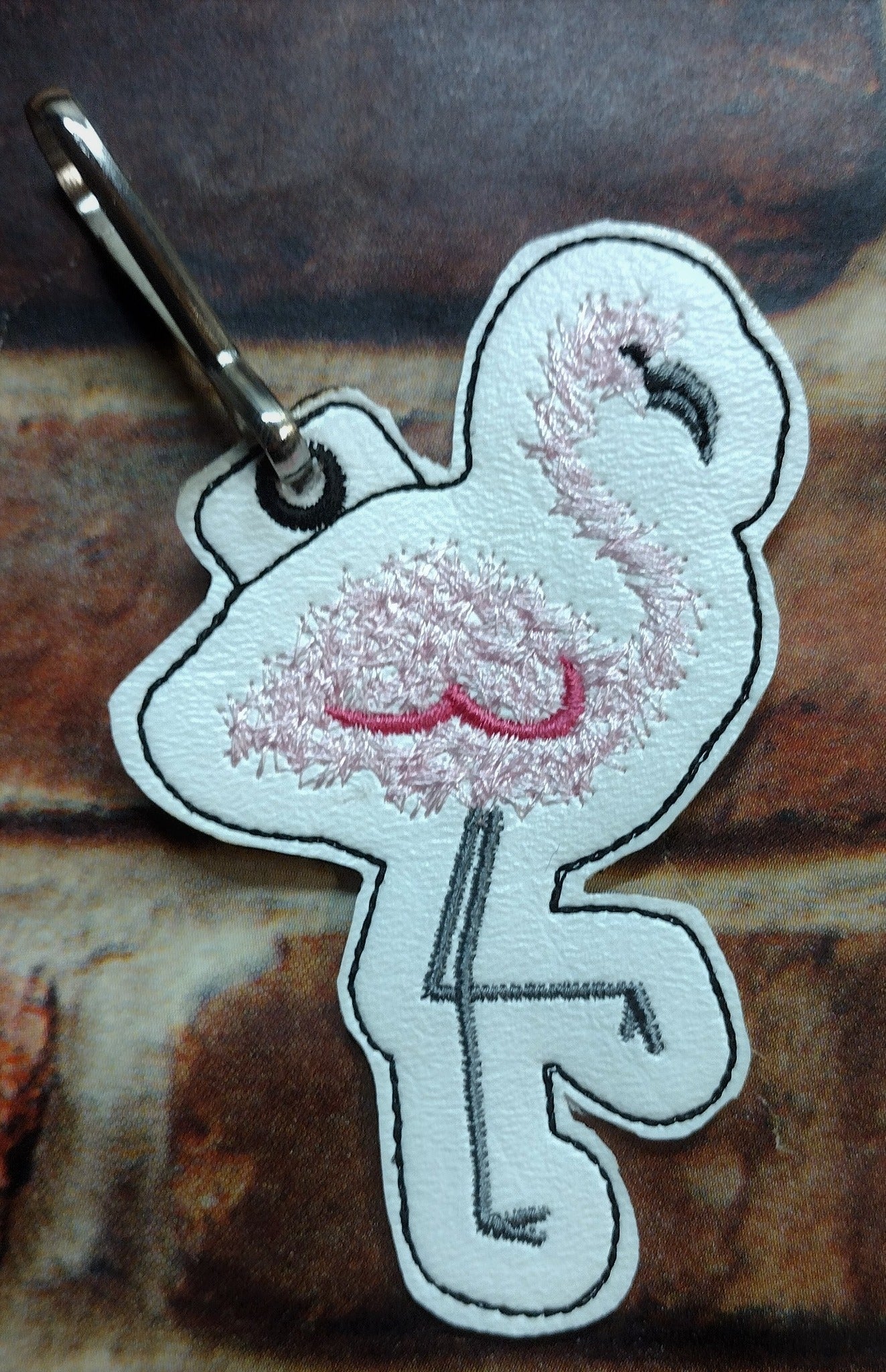 Flamingo  ith key charm fob faux chenille