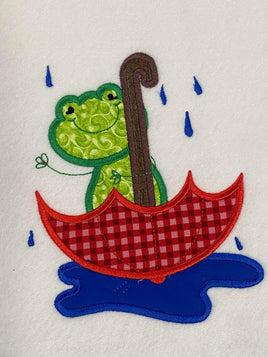 Rainy Day Frog in Umbrella Applique