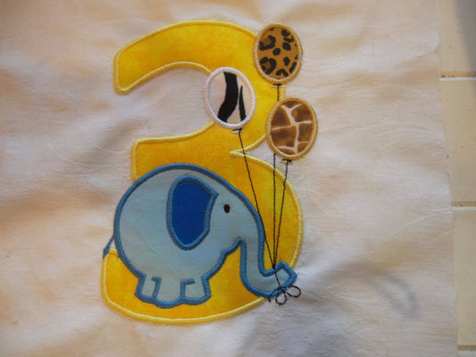 KRD Elephant with Balloons Birthday Applique Number 3
