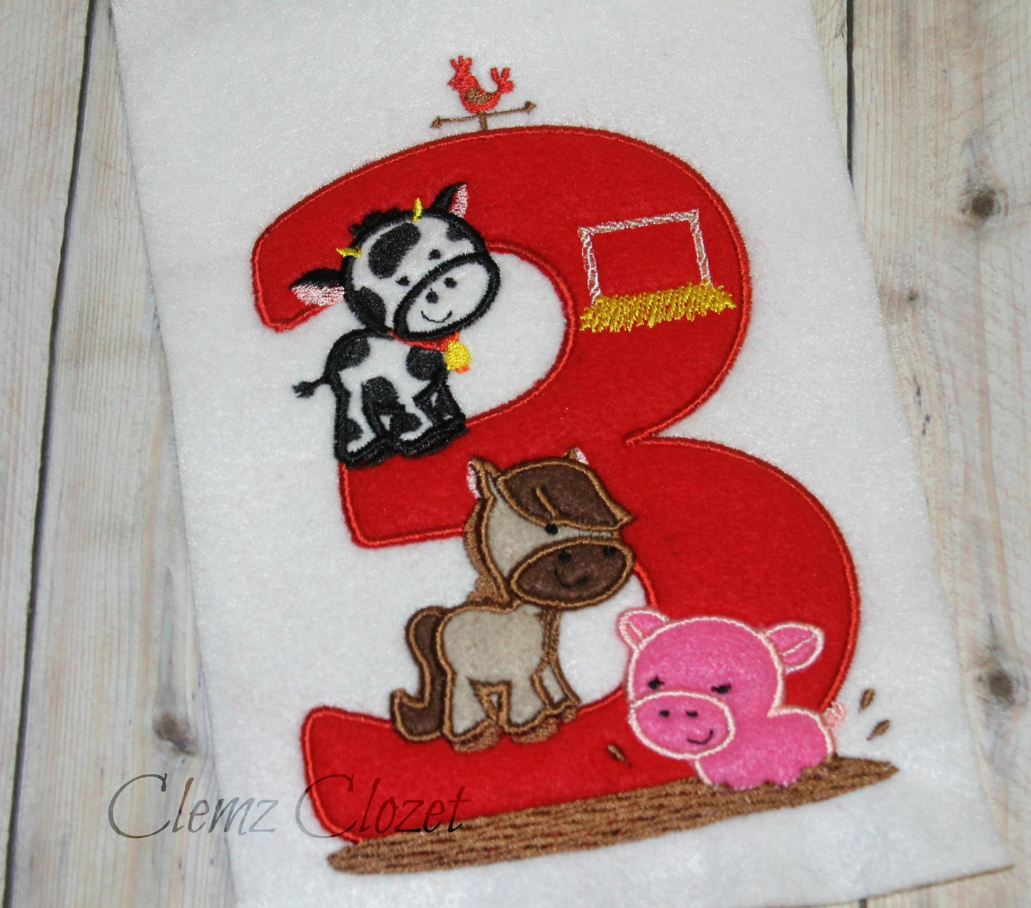 KRD Farm Animals Birthday Applique Number 3