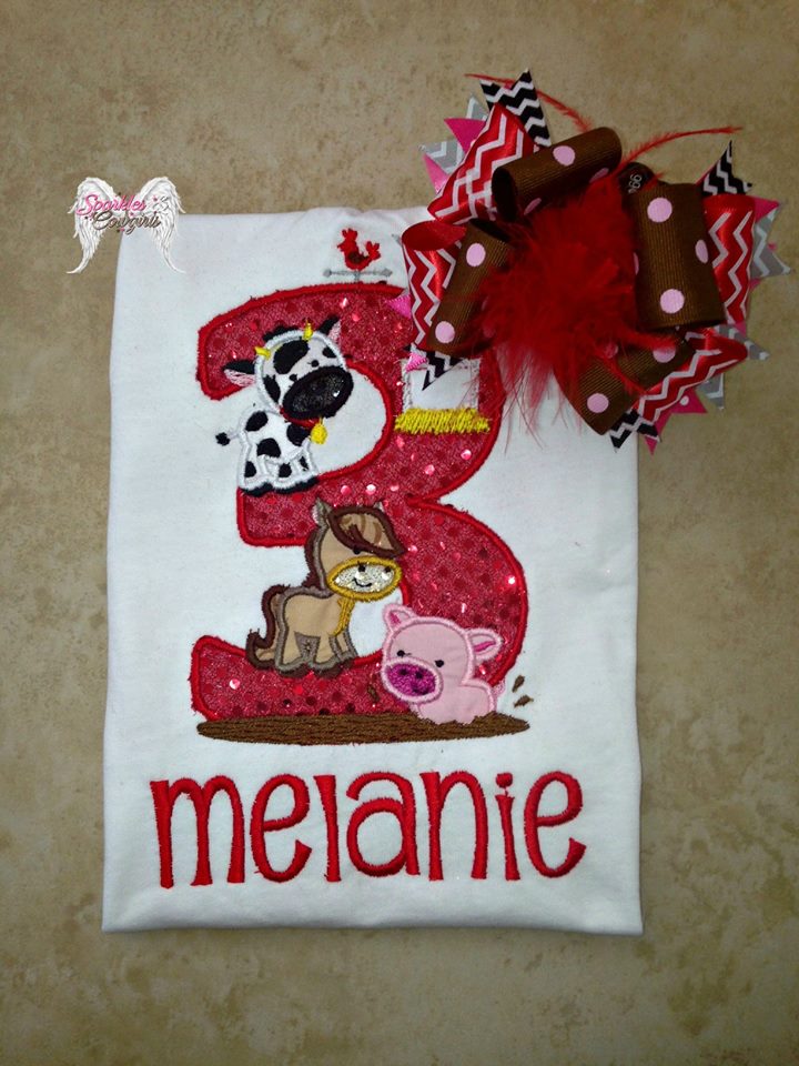 KRD Farm Animals Birthday Applique Number 3