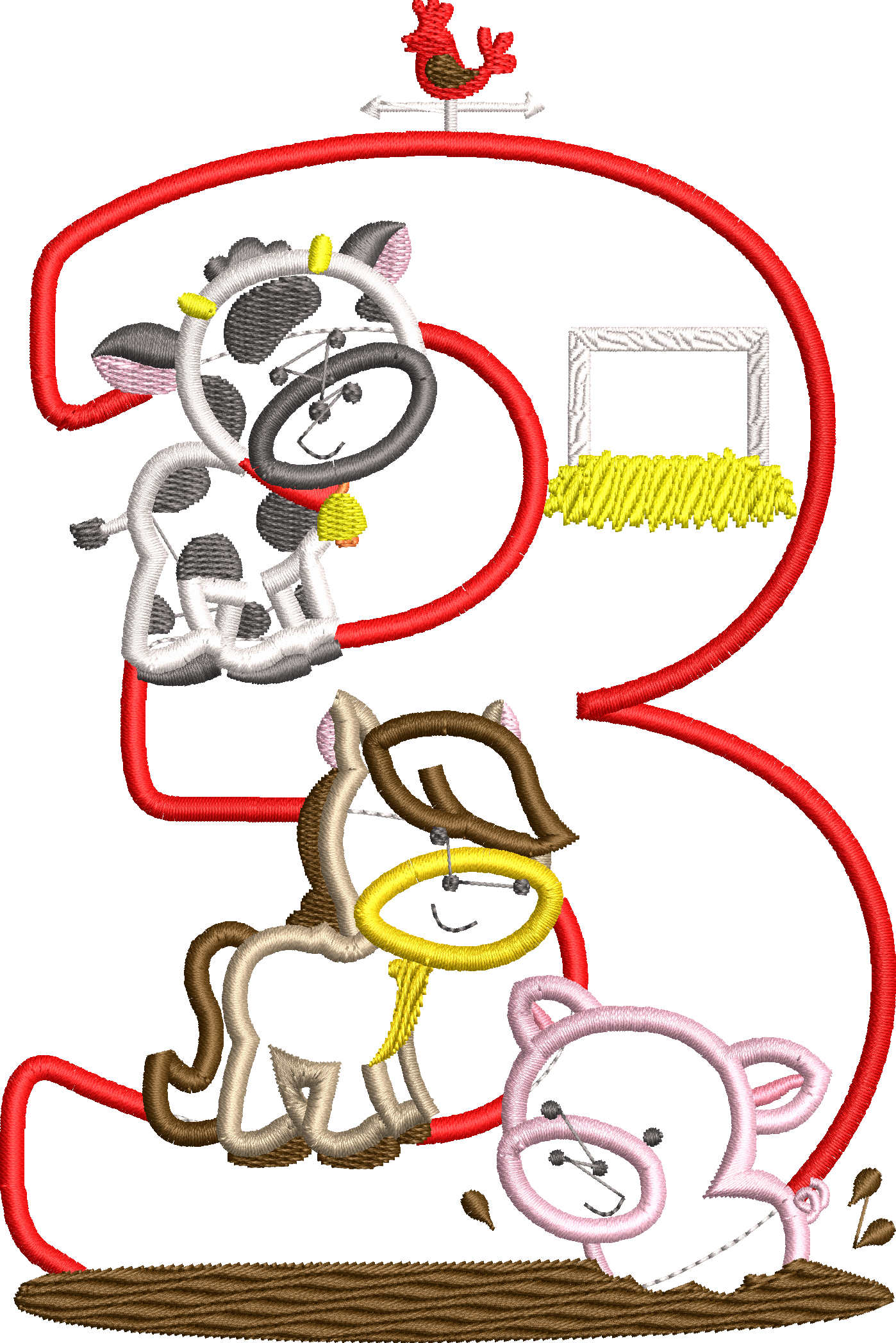 KRD Farm Animals Birthday Applique Number 3