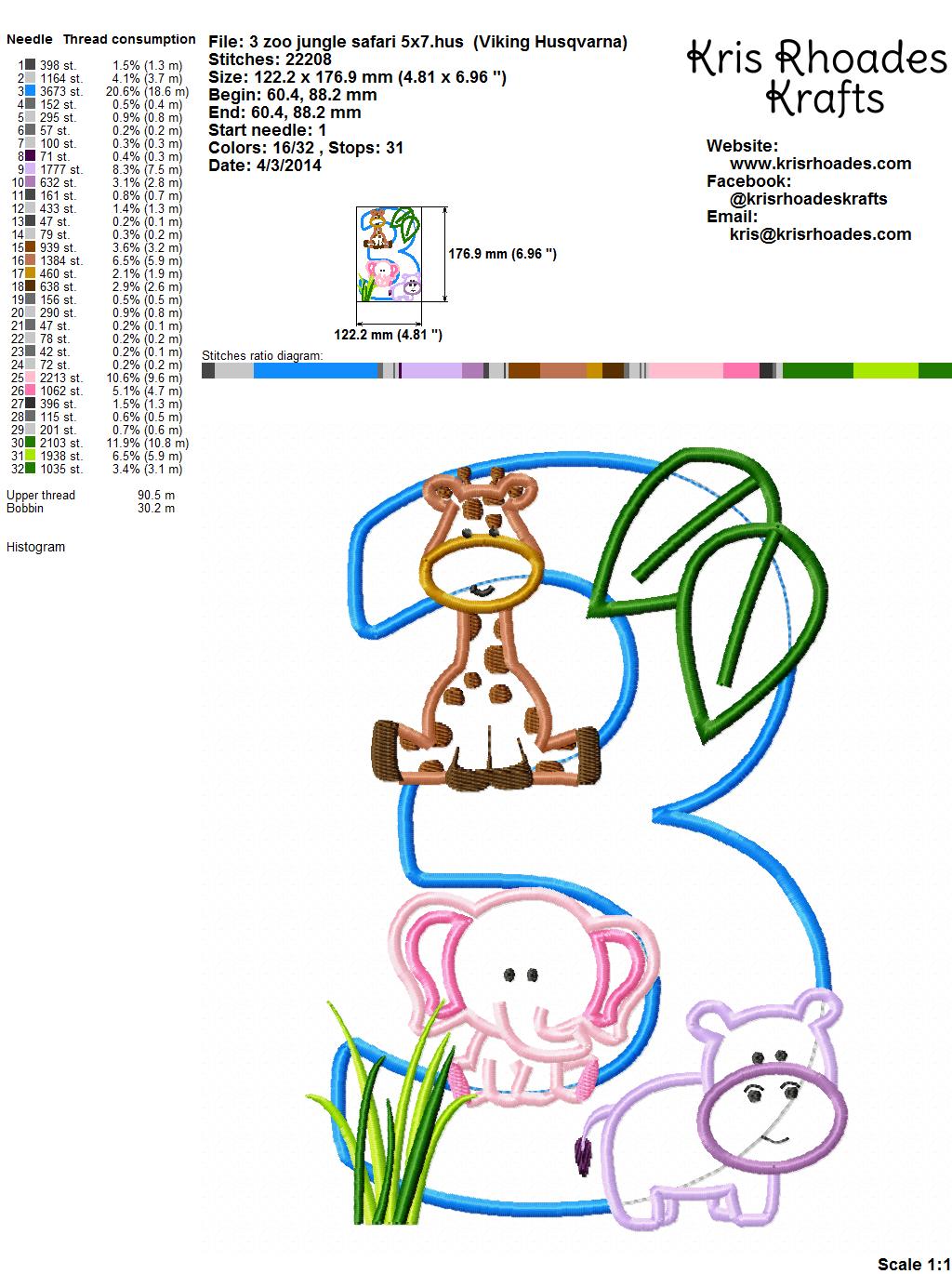 KRD Jungle Safari Zoo Birthday Applique Number 3