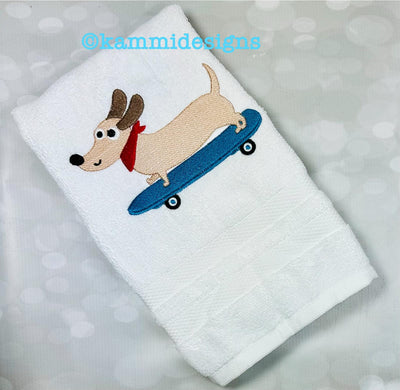 Skater Weenie Dog  embroidery design