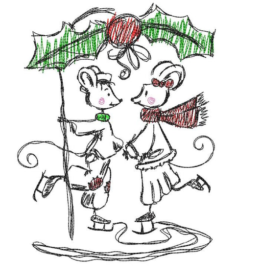 Christmas Ice Skating Mice Scribble 1