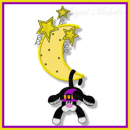 Halloween Dangle Cat Applique - 5x7