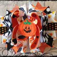 Jack-o-lantern Hair Clippie and Bow Center, In The Hoop
