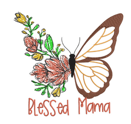 Blessed Mama Scribble Butterfly