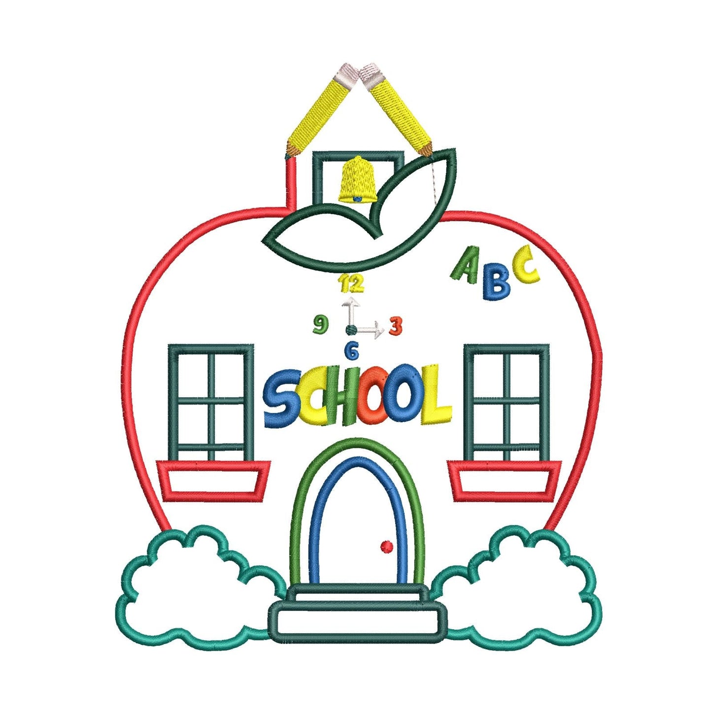 KRD Apple Schoolhouse Applique