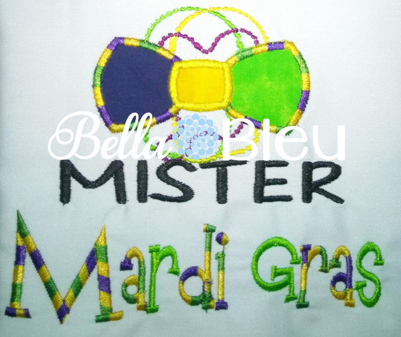 Mr Mister Mardi Gras Bow tie machine embroidery applique design