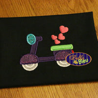 Valentine's Scooter Applique Embroidery Design