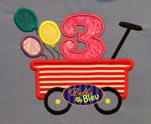 Little Red Wagon Third 3rd Birthday Balloons Machine Applique Embroidery Design