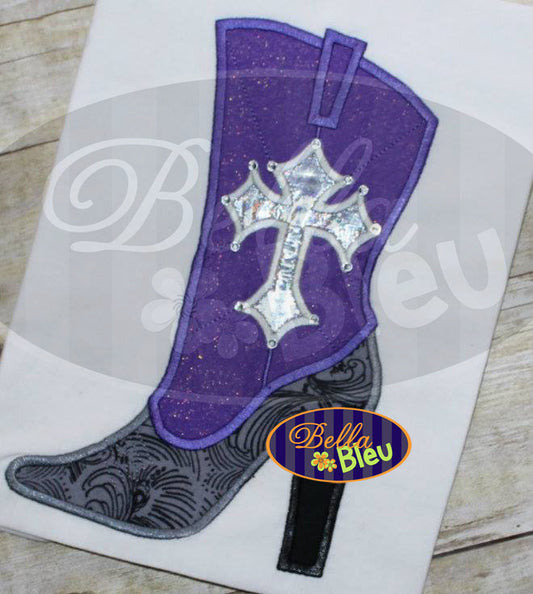 Sexy Cowboy Cowgirl Boots Gothic Cross Heels Applique Embroidery Designs Design Monogram