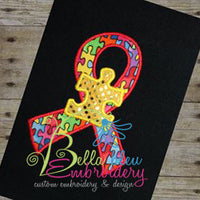 Autism Ribbon Puzzle Piece Machine Applique Embroidery Designs Design