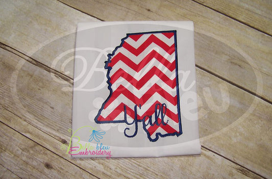 Mississippi State Applique with Y'all Signature Embroidery Design Monogram