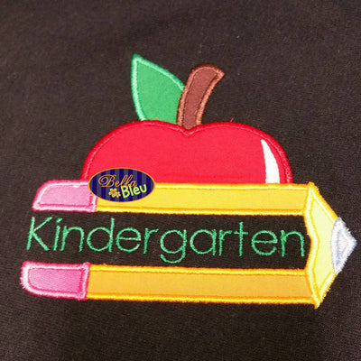 Back to School Split Chubby Pencil and Apple Applique Embroidery Design