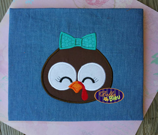 Girl Turkey Face Head with Bow