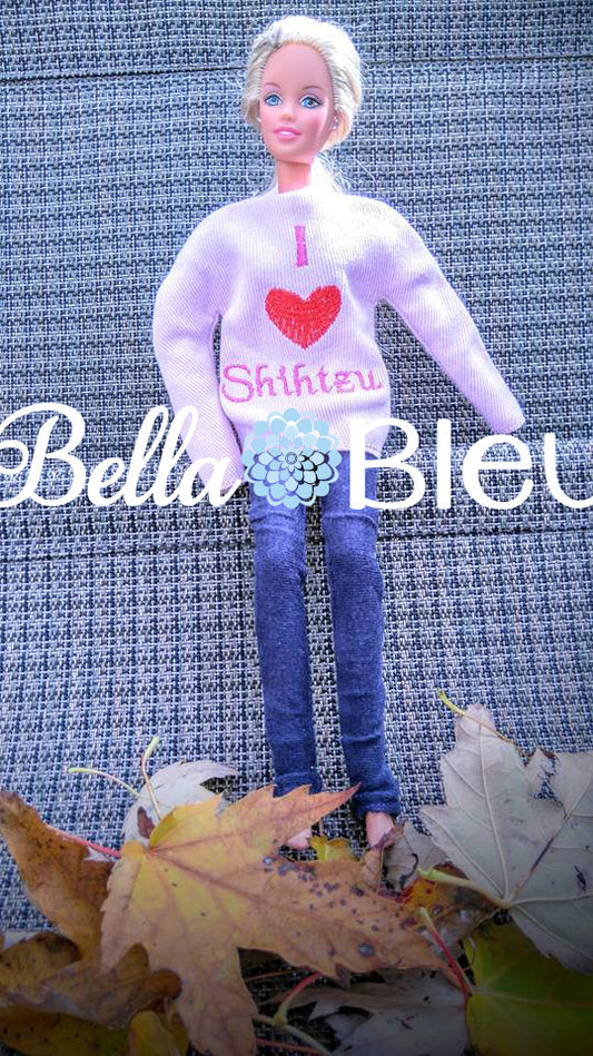 ITH In The Hoop Elf "I love heart Shihtzus" Sweater Shirt Machine Embroidery Design