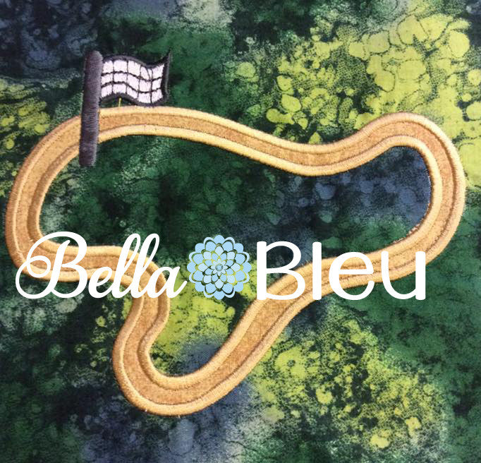 Race Track Machine Applique Embroidery Design with checkered flag
