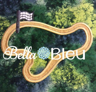 Race Track Machine Applique Embroidery Design with checkered flag