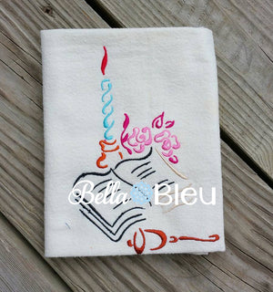 Christmas Redwork  Bible and Candle Religious Machine Applique Embroidery  Design