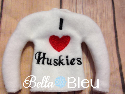 ITH In The Hoop Elf I love heart Huskies Sweater Shirt Embroidery Design