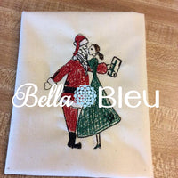 Machine Embroidery Design, Christmas 1950's Retro Mommy Kissing Santa Claus Filled line art