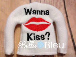 ITH Elf "Wanna Kiss" Lips sweater shirt  embroidery design