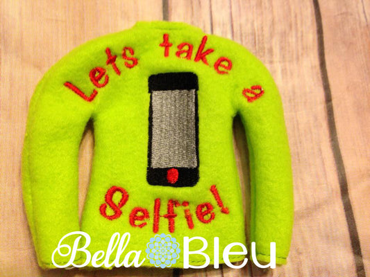ITH In The Hoop Elf "Let's take a Selfie" with Phone Sweater Shirt Machine Embroidery design