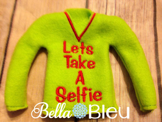 ITH In The Hoop Elf "Let's Take a Selfie" Sweater Shirt Machine Embroidery Design