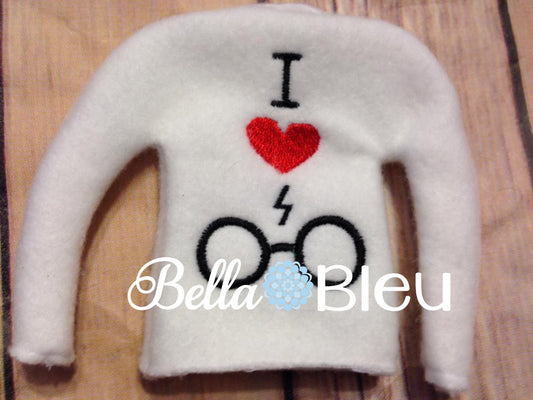 ITH In The Hoop Elf Inspired Harry Potter I love heart HP Glasses Sweater Shirt Embroidery Design