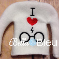 ITH In The Hoop Elf Inspired Harry Potter I love heart HP Glasses Sweater Shirt Embroidery Design