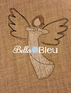 Christmas Angel Redwork Colorwork Machine Embroidery Design