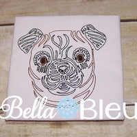Beautiful Colorwork Redwork Pug Dog quick stitch