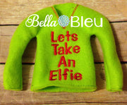 ITH In The Hoop Elf Let's Take an Elfie Sweater Shirt Embroidery Design