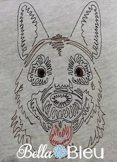German Shepard  Police Dog quick stitch Beautiful Colorwork Redwork
