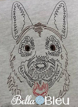 German Shepard  Police Dog quick stitch Beautiful Colorwork Redwork