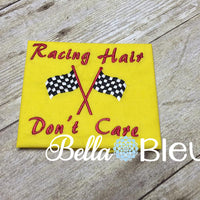 Racing Hair Don't Care Baseball Hat Cap Machine Embroidery Design, Checkered Flag