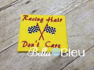 Racing Hair Don't Care Baseball Hat Cap Machine Embroidery Design, Checkered Flag
