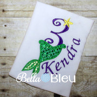 Number 3 #3 Three Mermaid Tail machine embroidery applique design