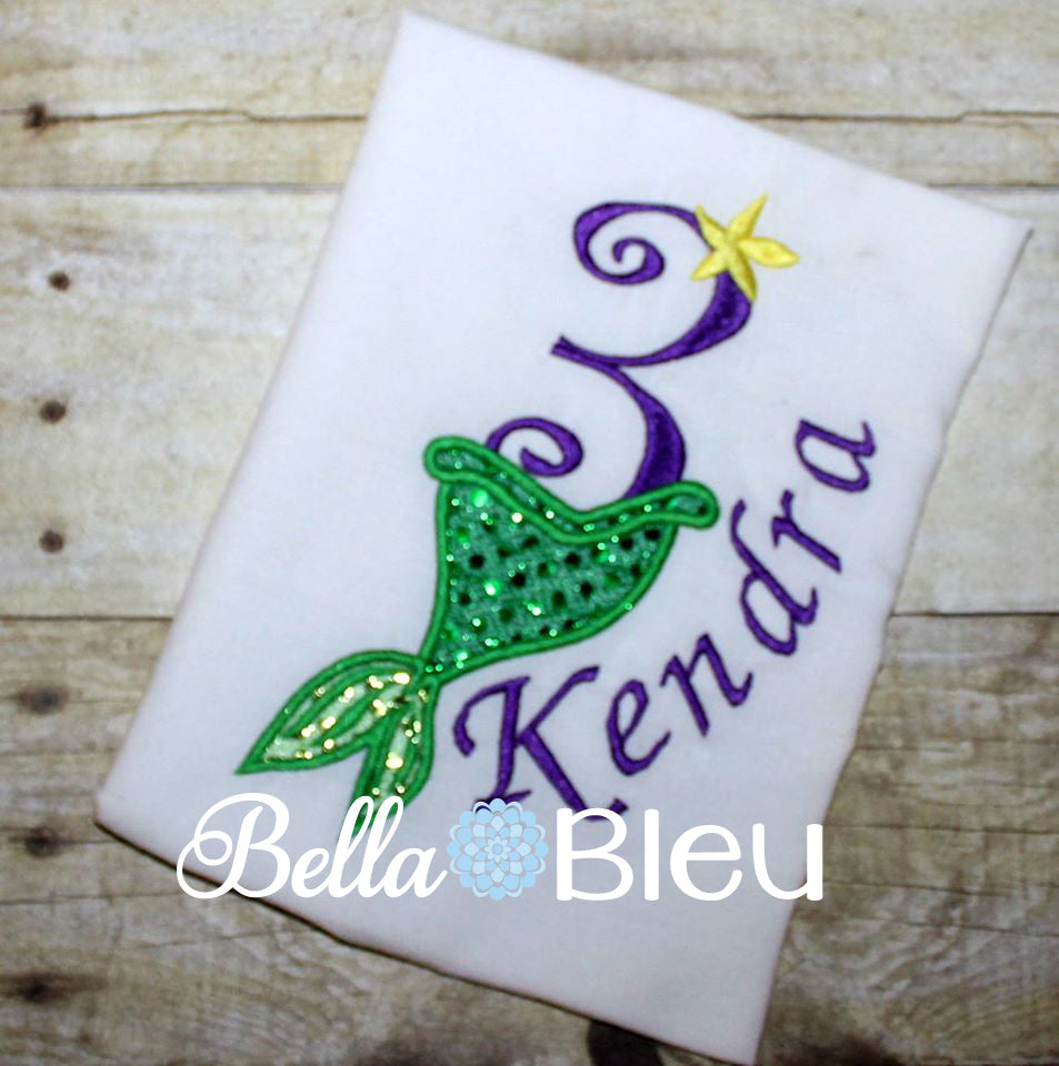 Number 3 #3 Three Mermaid Tail machine embroidery applique design