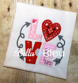 Love Valentine and Arrows Applique Machine Embroidery Design