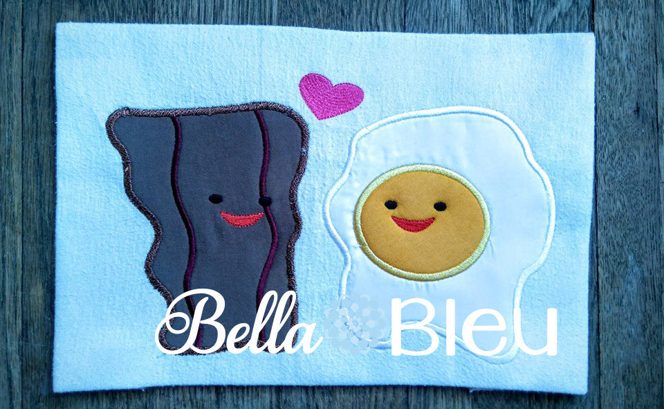 Kawaii Bacon and Eggs Food Applique Machine Embroidery Design