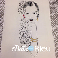 Spanish Lady with flowers Sketch Colorwork Redwork  Machine Embroidery Design