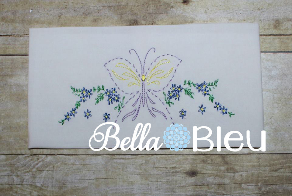 Retro Butterfly & Flowers Pillowcase machine embroidery design