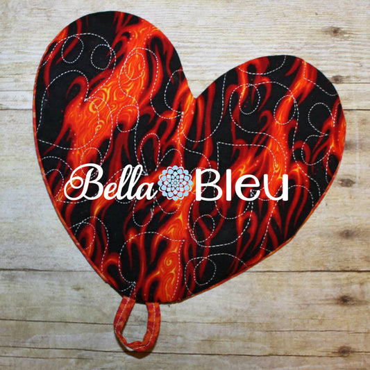ITH In The Hoop Kitchen Heart Shaped Pot holder Oven Mitt Machine Embroidery Design