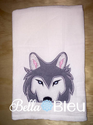 Husky Wolf Towel Topper Peeker Machine Embroidery Applique Design