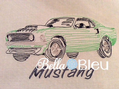 Mustang Muscle Car colorwork redwork machine embroidery quick stitch design