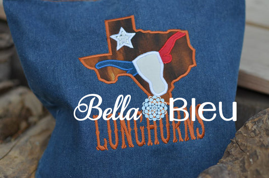 Lone Star State of Texas Mashup with Longhorn and Star Machine Embroidery design